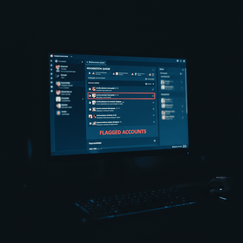 Close-up of a moderation interface showing flagged users