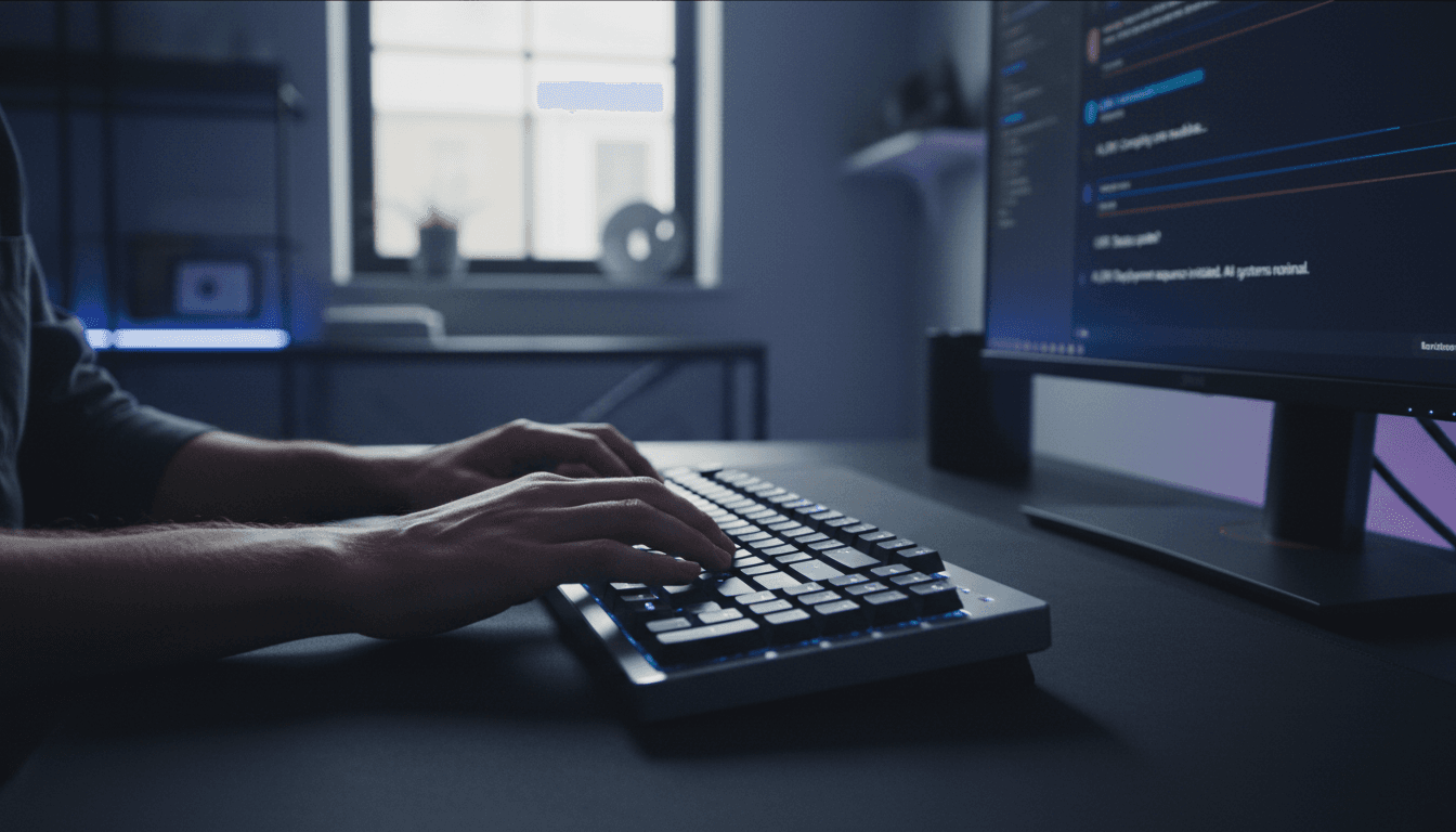 Laptop with Discord moderation panel open on screen, keyboard and smartphone on desk